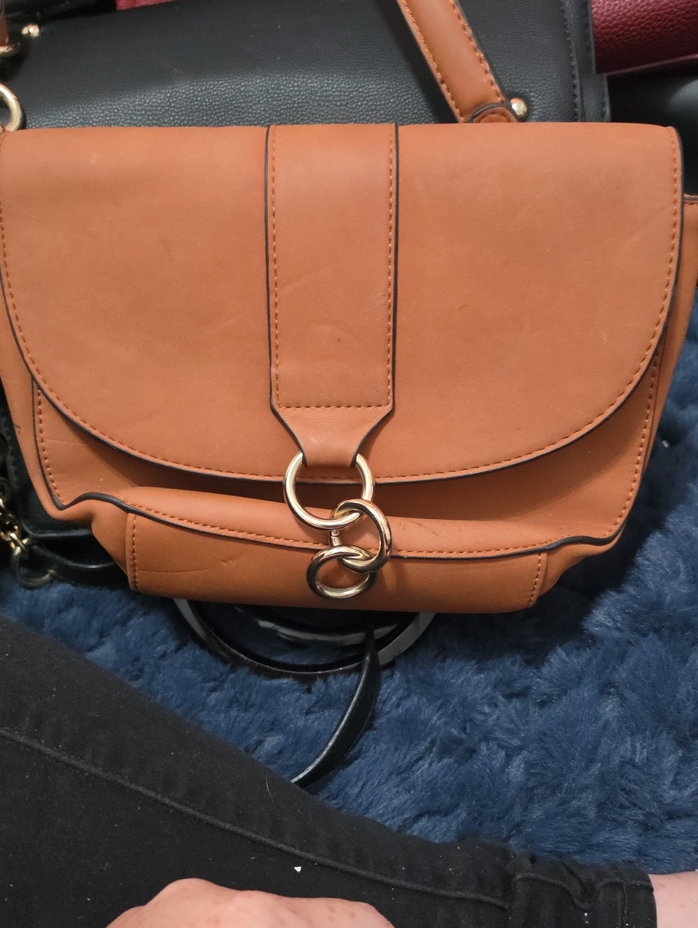 JustFab Tan Crossbody Bag with Gold Ring Accent
